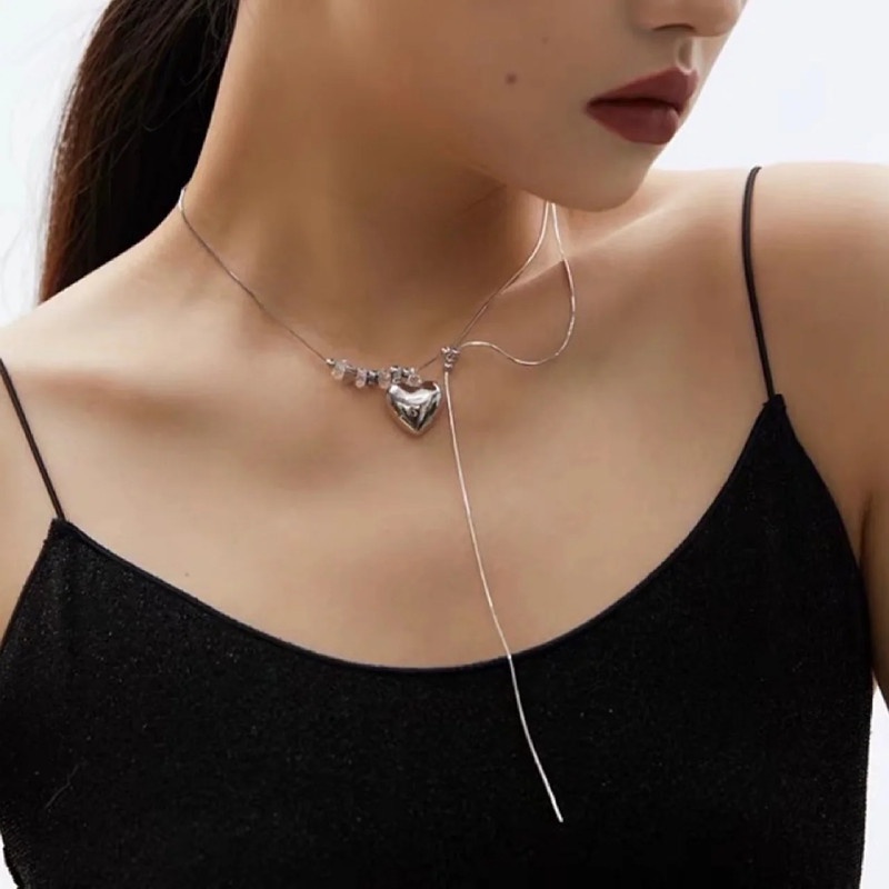 Versi Korea Dari Liontin Manik-Manik Cinta Kristal Baru Rantai Tulang Selangka Tren Fashion Kalung Perhiasan Wanita COCOJEWELRY