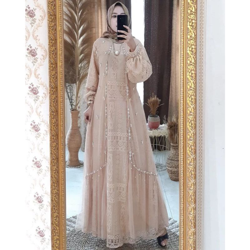 Gamis ozias tangan balon terbaru brukat halus/Gamis formal/Gamis kondang/gamis/9247