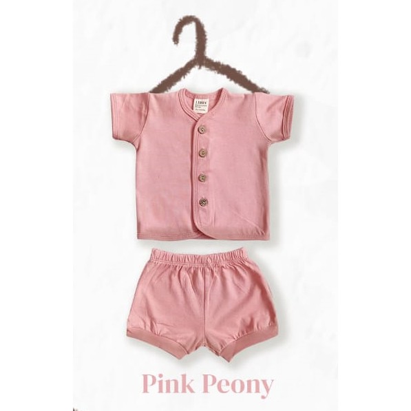 Libby Comfy Set Setelan Pendek / Libby New Born 1 Pasang 0-3 3-6 6-12 Bulan / Libby Baby / Baju Bayi-Pink Peony