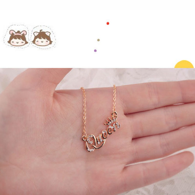 Luxury Gold Color Queen Crown Chain Necklace Zircon Crystal Necklace Women Fashion Jewelry Birthday Present