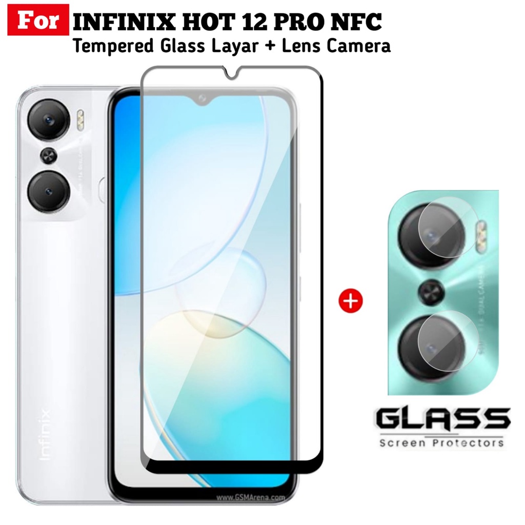 Paket Tempered Glass Infinix Hot 12 Pro NFC Screen Guard Protector FREE Lens Camera Back Handphone