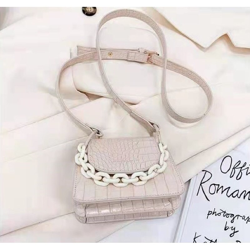 SG1766 syafniegalery tas selempang motif kulit buaya tali rantai besar impor croco bag