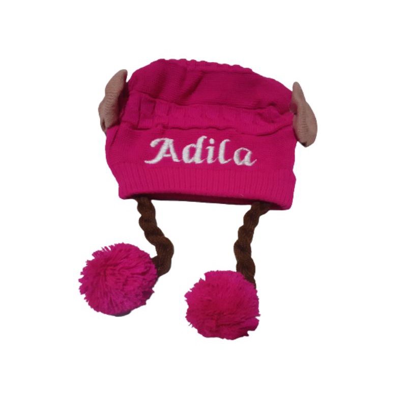 TOPI BAYI RAMBUT/KUPLUK KEPANG POMPOM GRATIS PASANG NAMA SUKA SUKA-Ping Fanta
