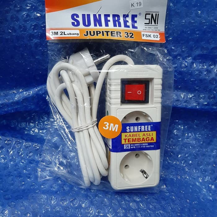 Stop Kontak 2 Lubang 3 Meter Sunfree / Colokan Listrik 2L 3m / Terminal Stopkontak Sunfree 2 lubang