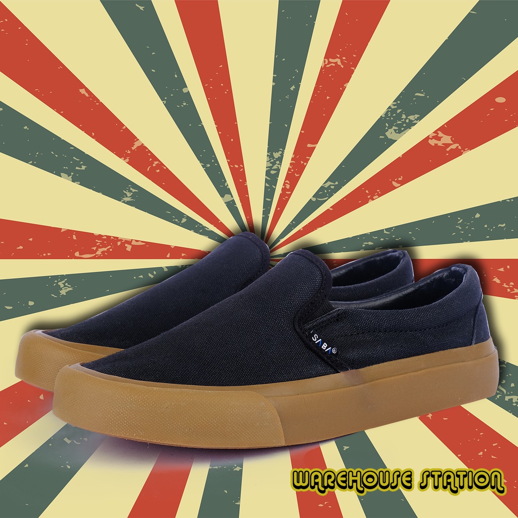 SABA Vintage Slip On Black Gum - Sepatu Sneakers Casual Pria Wanita