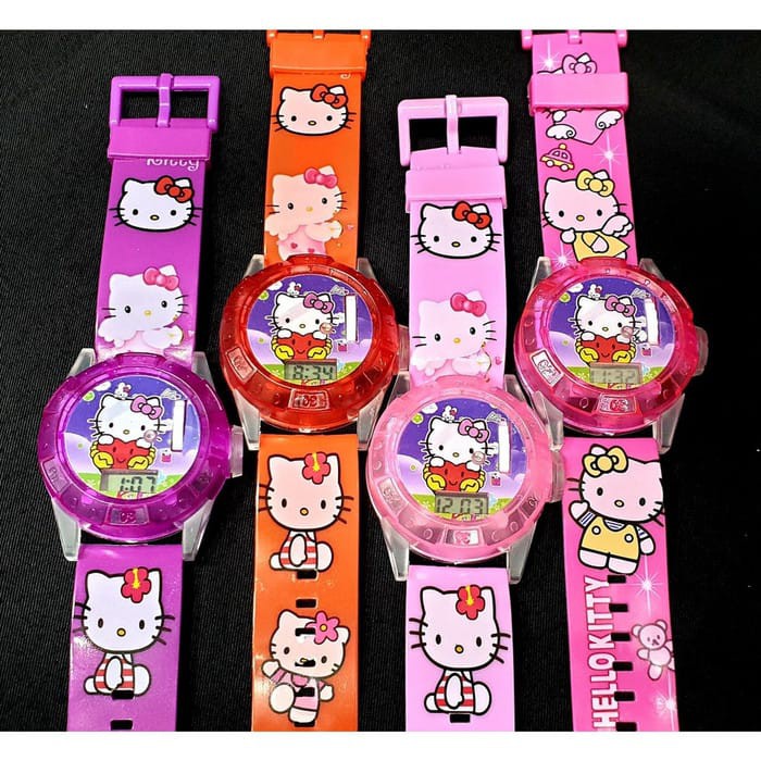 Ready Stock Jam Tangan Anak Laser Melody Karakter Hello Kitty