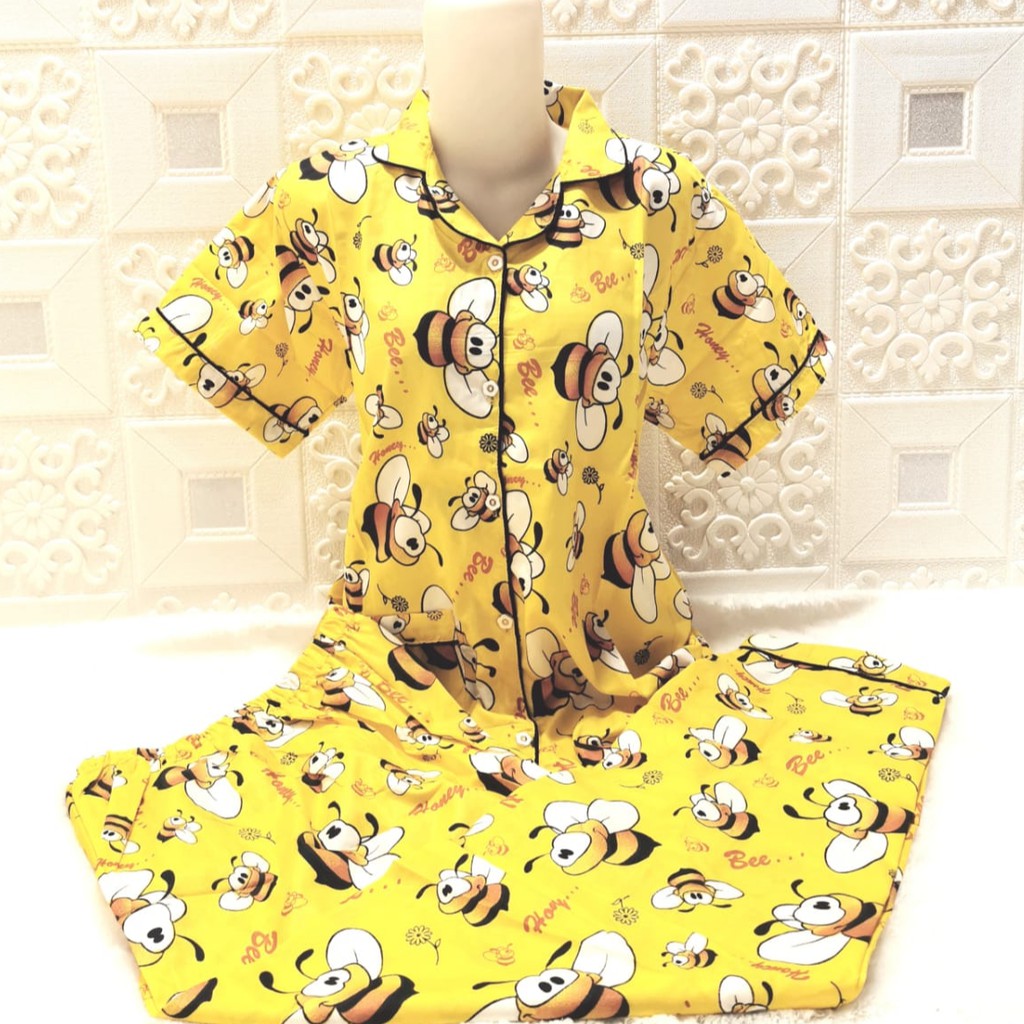 ISANNY PIYAMA SET BEE YELLOW CPPIYAMA KARAKTER CP/PIYAMA MURAH CP/PIYAMA MOTIF CP/PIYAMA SET  CP