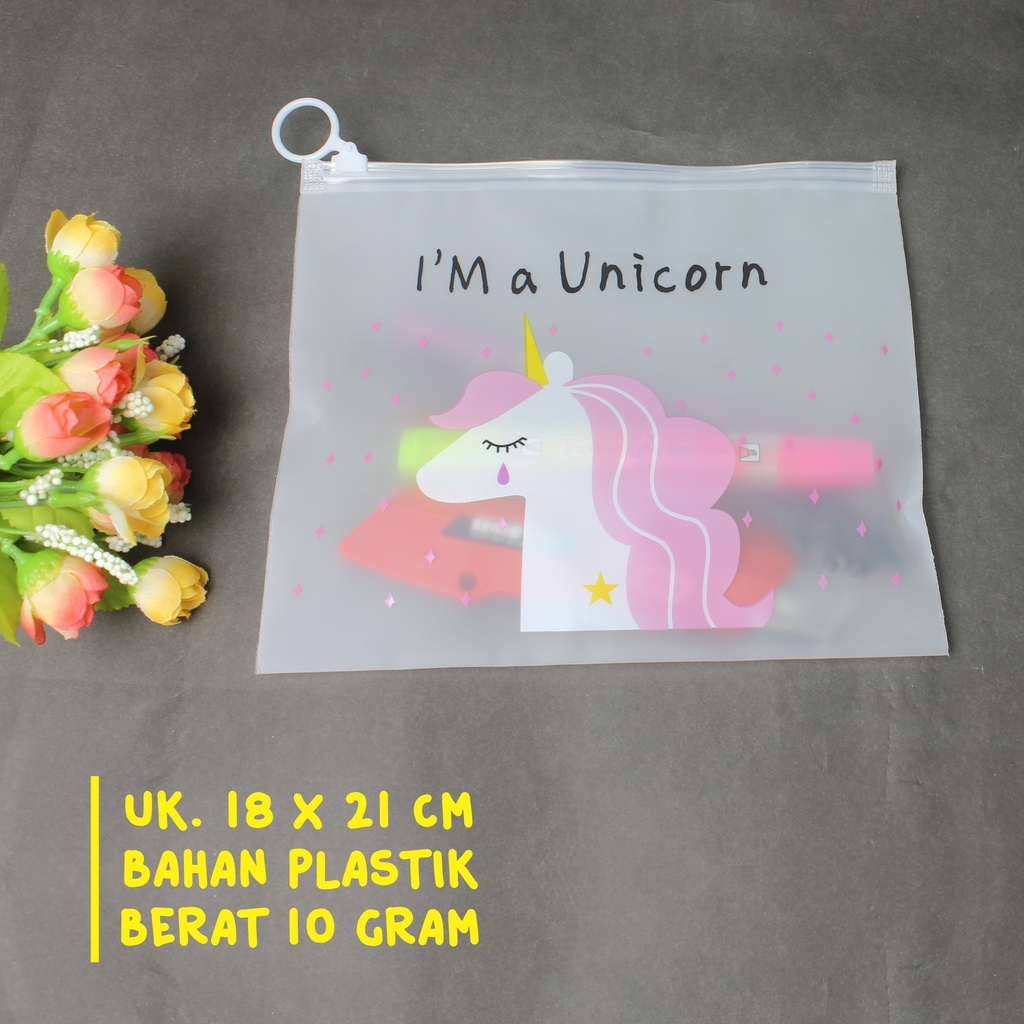 Tempat Pensil Transparan Zipper Bag Unicorn Motif Lucu Serbaguna-1
