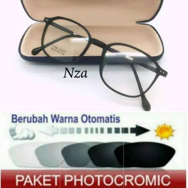 Paket Hemat : Frame Lensa Terbaru 2127 + Lensa Photocromic / Berubah Warna, Kaca mata Minus Anti UV