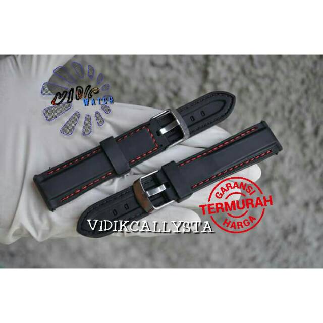 NEW RUBBER STRAP TALI KARET JAM UNIVERSAL 20 22 24 MM LIS MERAH