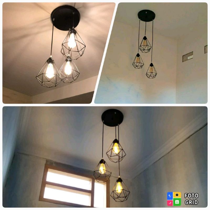 Lampu Hias Gantung Minimalis 3 IN 1 Set Modern Diamond Vintage Dekorasi Rumah Ruang Tamu Cafe