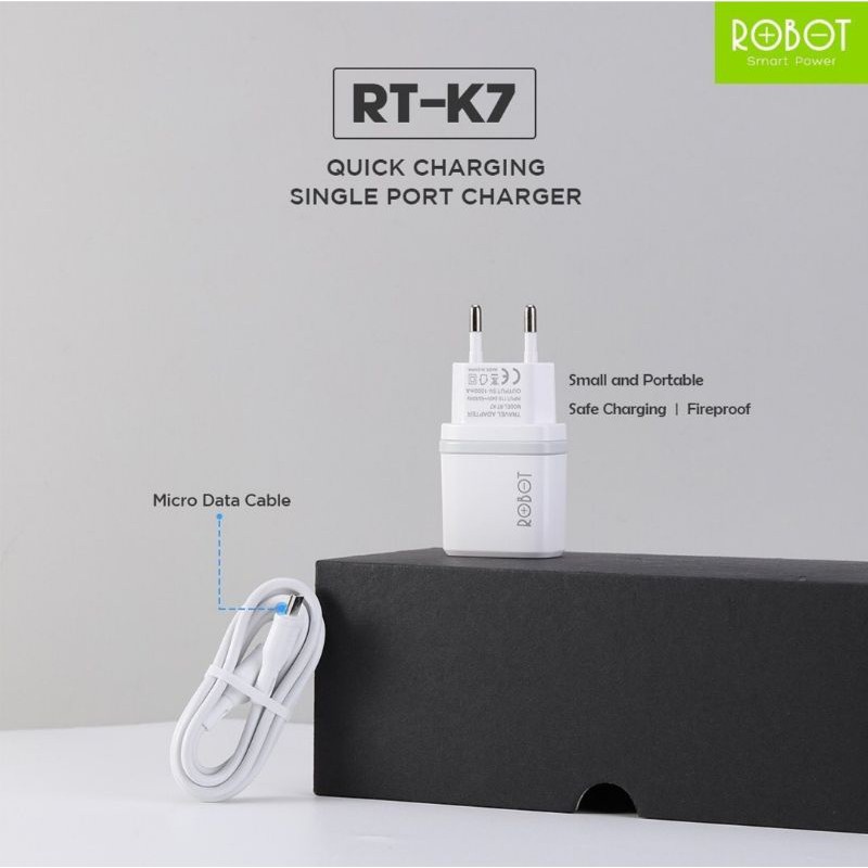 SINGLE PORT CHARGER ROBOT RT-K7 1A GARANSI 1 TAHUN