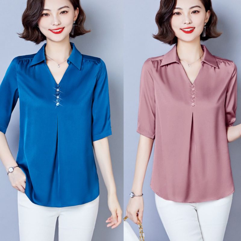 Baju Wanita Kekinian Korean blouse top square neck velvet Kemeja Kerja gaya korea long sleeve