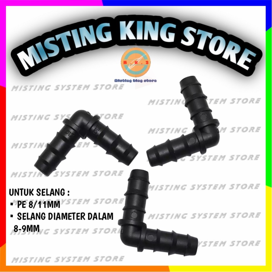 KONEKTOR ELBOW 11MM FITTING ALAT SIRAM UNTUK SELANG PE ID 8MM OD 11MM