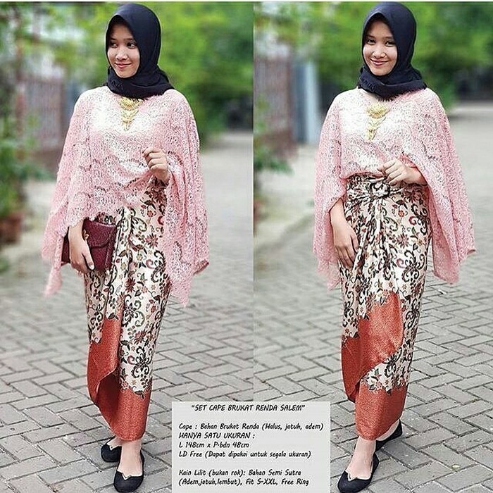 cape batwing brokat set salem mix kain lilit