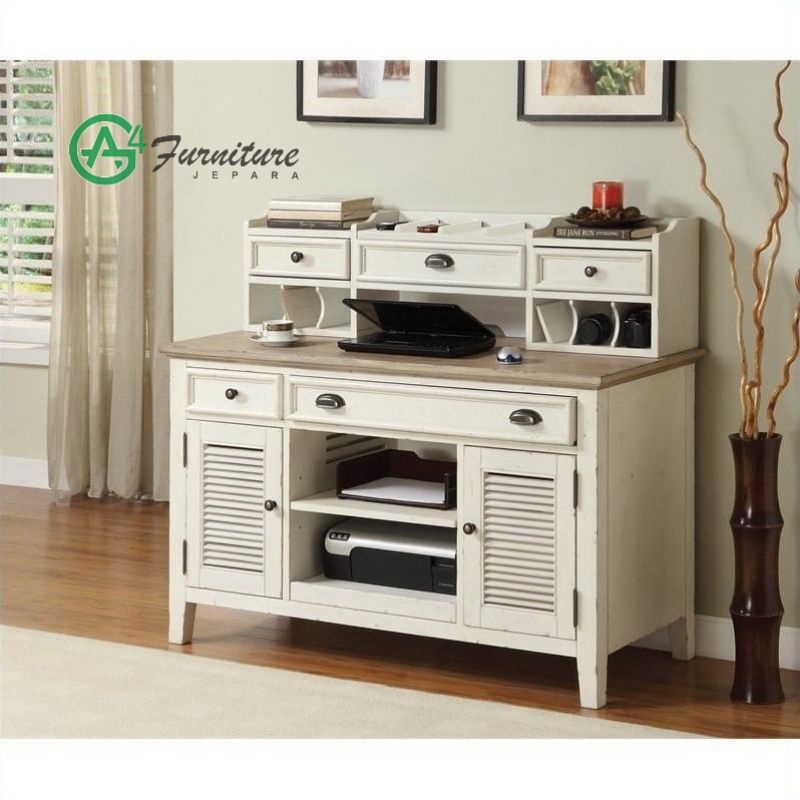 Meja Belajar Berlaci Susun Betrik Duco Putih - Kayu Mahoni