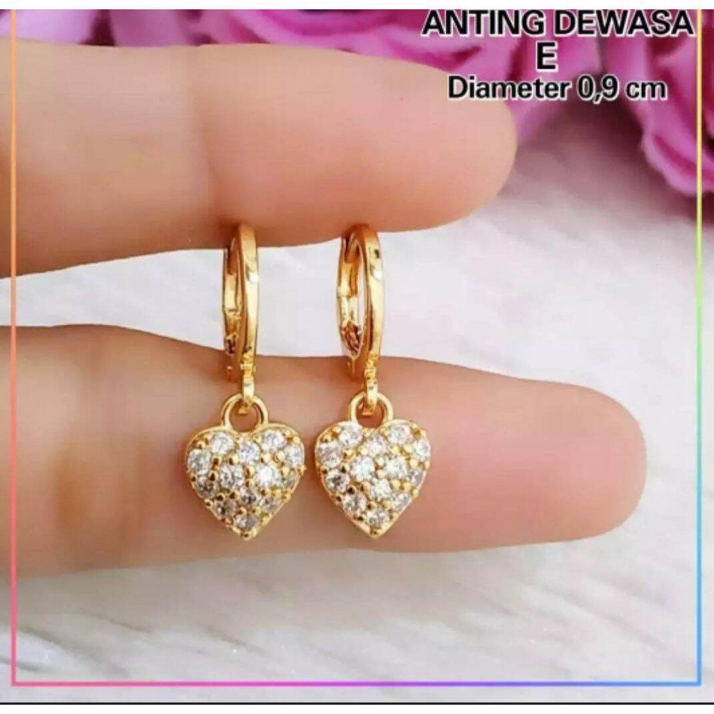 Anting Motif Love permata, Dewasa dan Anak