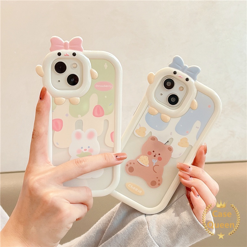 Soft Case TPU Motif Kartun Es Krim Beruang Kelinci 3D Untuk IPhone 6 6S 7 8 14 Plus 11 13 12 14 Pro MAX XR X XS MAX SE