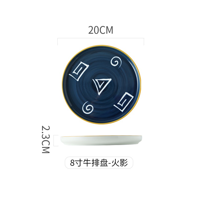 piring keramik makan bulat steak dan biasa 8 inch design jepang korea bisa untuk oven panggang-prg steak naruto