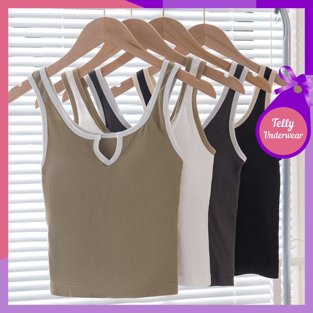 TELLY ➡️ 286 Tank Top Bra Kamisol Comfortable Crop Top V-Neck Fashion Cami Top Women