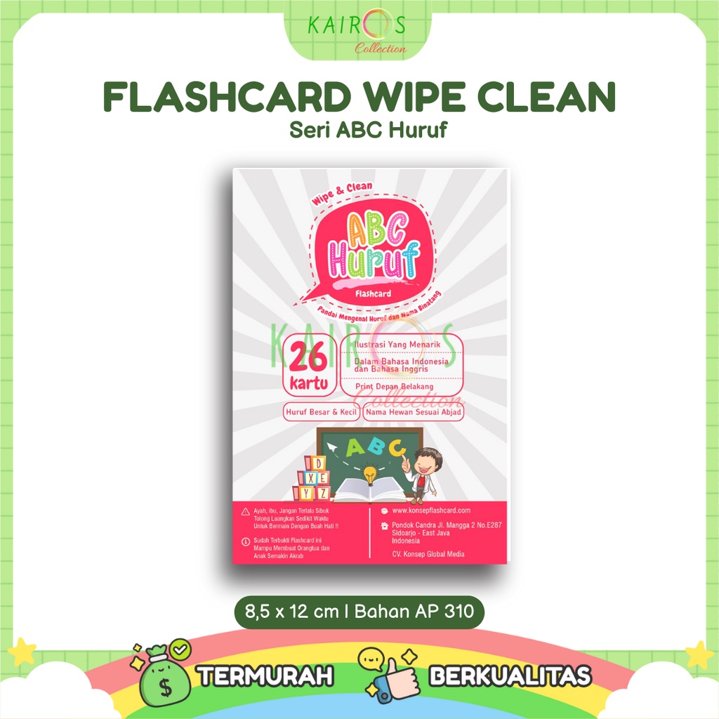 Flashcard Wipe Clean Seri ABC Huruf Kartu Pintar Belajar Balita Bisa Ditulis Dihapus