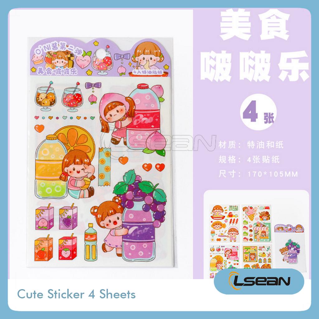 Sticker Sheet Isi 4 Lembar Stiker Korea PVC Motif Lucu Dekorasi Journal Botol Minum Waterproof