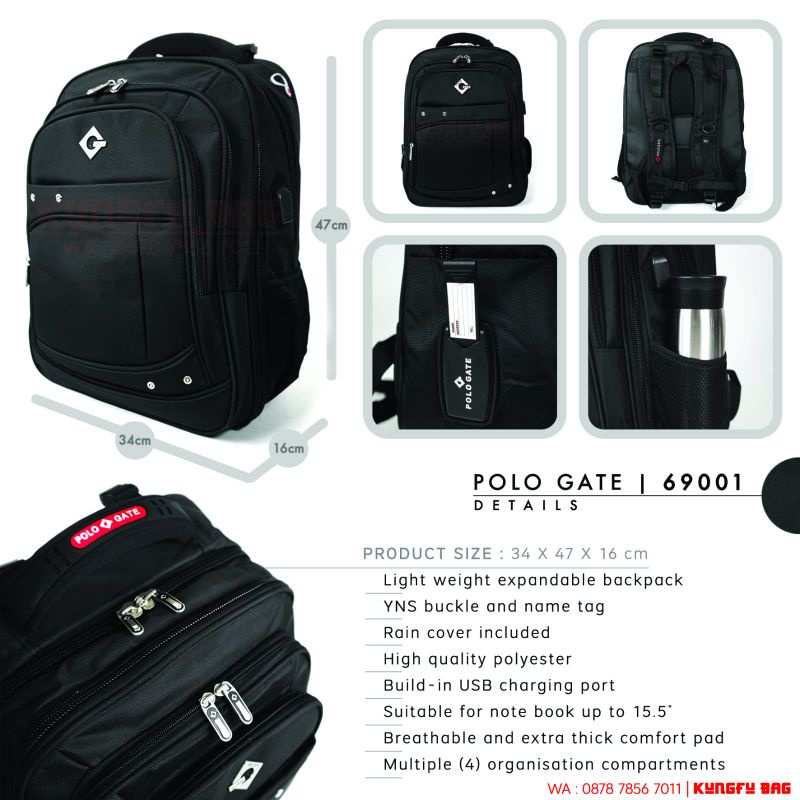 Best seller!! Tas ransel jumbo laptop backpack polo gate original, Bisa expand