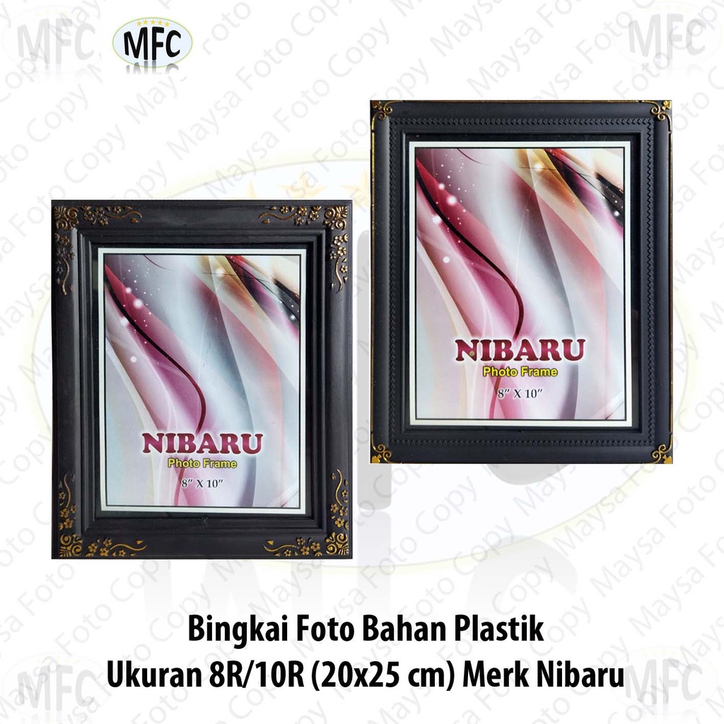 Bingkai Foto 8R atau 10R 20x25 cm Nibaru Plastik Hitam corak emas