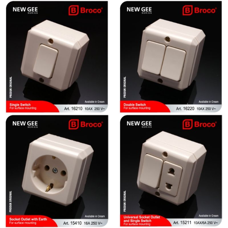 GROSIR LENGKAP SAKLAR BROCO OB TEMPEL STOP KONTAK MURAH SAKLAR SERI DOBEL ENGKEL TUNGGAL DOUBLE KOMB