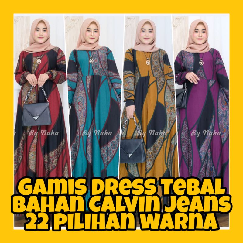 Dress Gamis Calvin Jeans Premium Terbaru Busui Friendly Motif Batik Etnik Kekinian Warna Hitam Moder