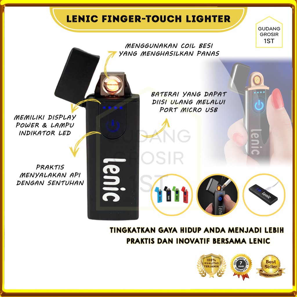 Kualitas #1 Korek Api Elektrik LENIC Fingerprint Touch Sensor Led Display DY-168 Cas Listrik