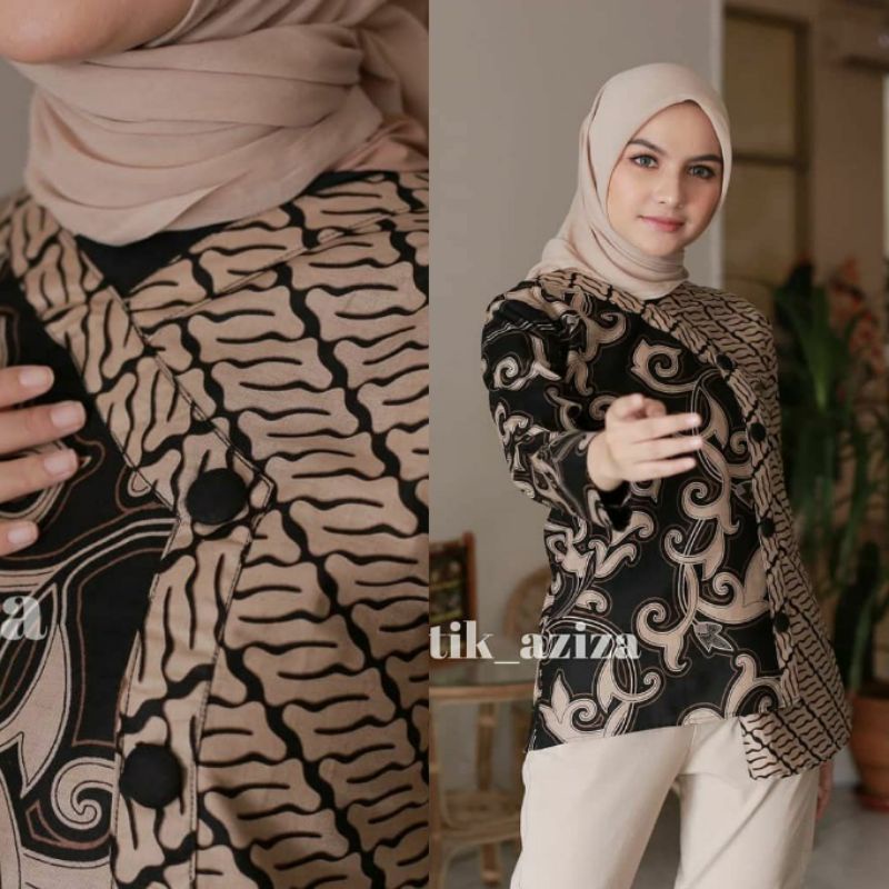 tey-17 Batik wanita ASJ SA HRB026 Kenongo Kemeja Tosca Pendek-KANGKUNG SENO