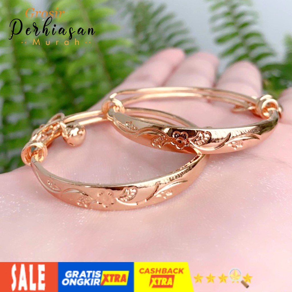 2Pcs Gelang Xuping Gold Gelang Tangan Anak Bayi Model Kerincing GA05