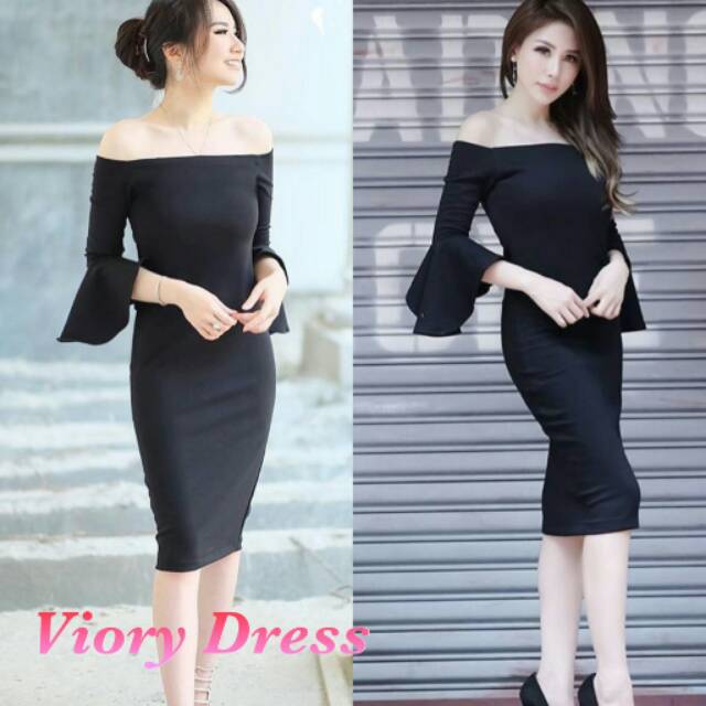 Viory Dress Hitam - Dress Model Sabrina Bahan Spandek l Casual Dress l Dress Murah
