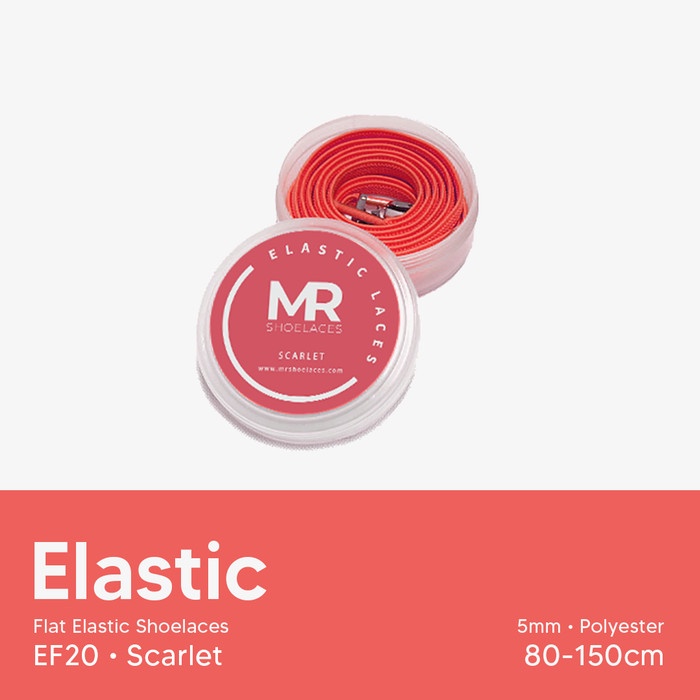 MR Shoelaces EF20 Elastic Scarlet (Oranye Kemerahan) Tali Sepatu Flat Elastis 100cm 120cm 150cm