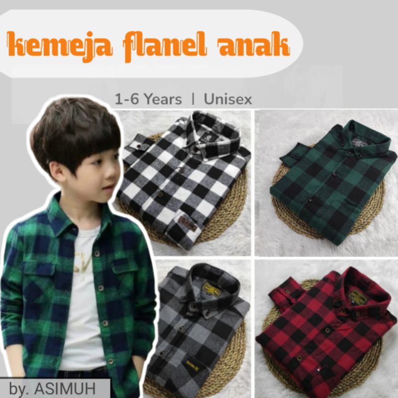 Baju kemeja kotak kotak flanel import lengan panjang anak laki laki