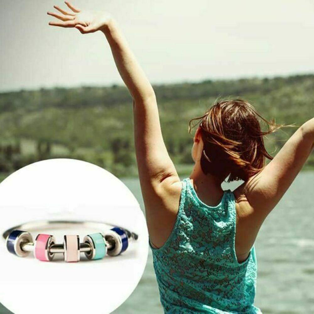 Lily Spinning Enamel Fidget Ring Desain Baru Dengan Manik-Manik Spinner Untuk Wanita Perempuan Enamel Ring Warna-Warni