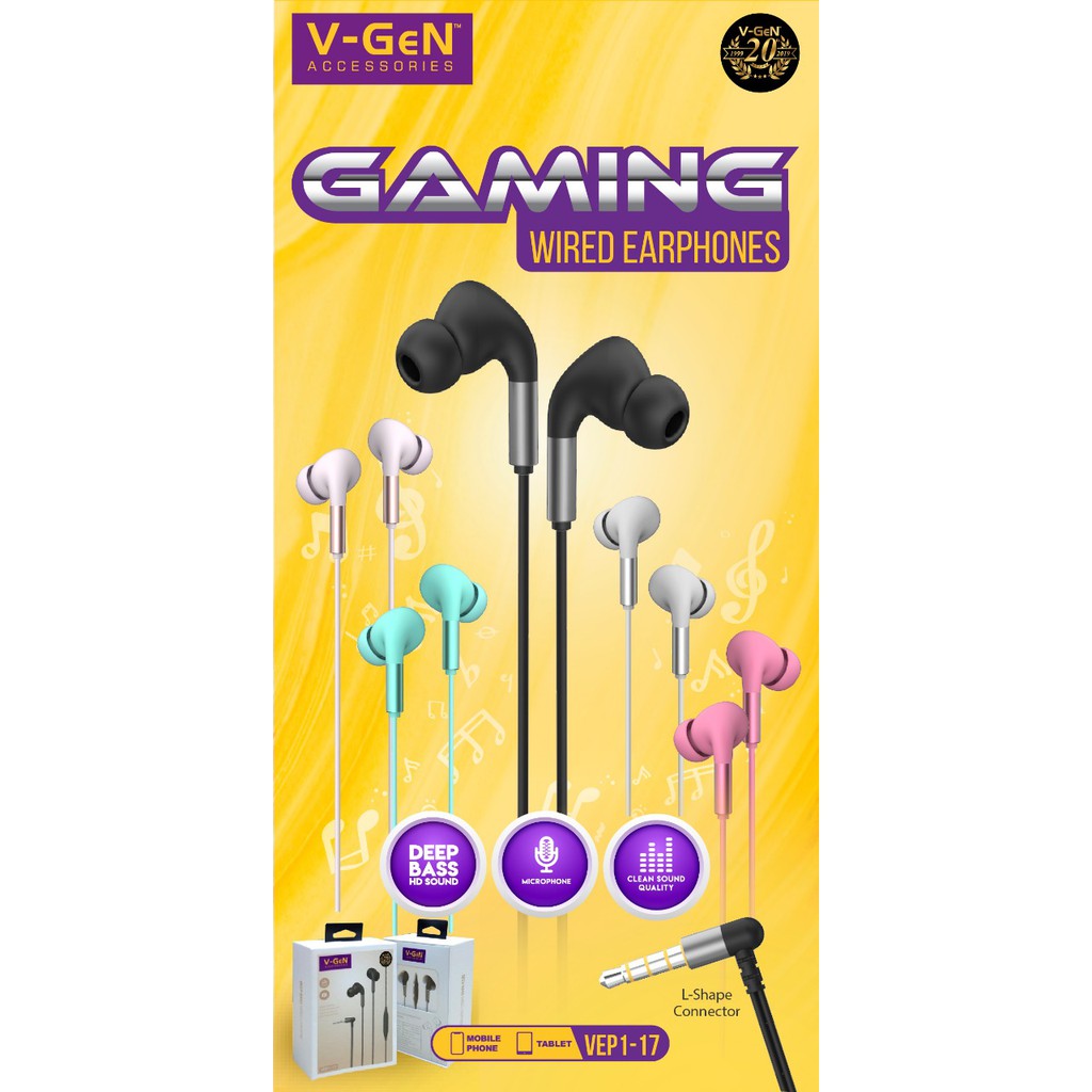 Handsfree V-GeN VEP1-17 Wired Earphone Headset Gaming L Shape Connector VGEN