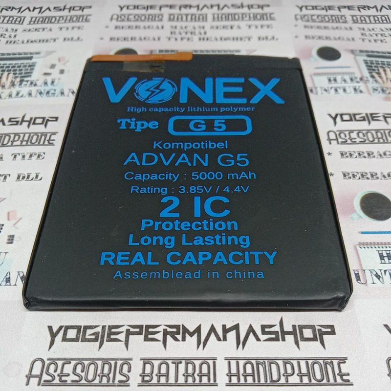 BATRE BATREI BATERAI BATTERY VONEX ADVAN G5 G 5 6201 BRAIN DOUBLE POWER (5000 mAh) 2IC PROTECTOR