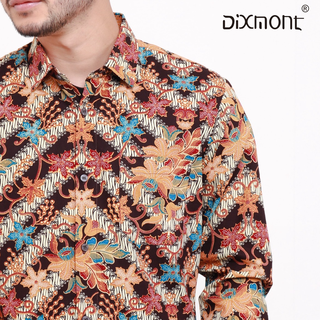 Dixmont Kemeja Batik Pria Basic Formal Lengan Panjang Hem BL00621