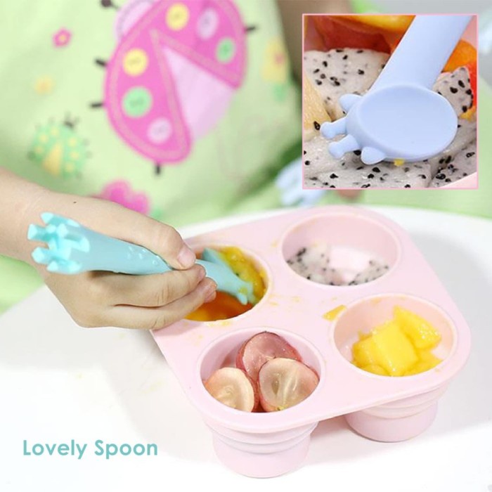 BABYQLO 2pcs Giraffe Silicone Baby Training Spoon Sendok Bayi BLW