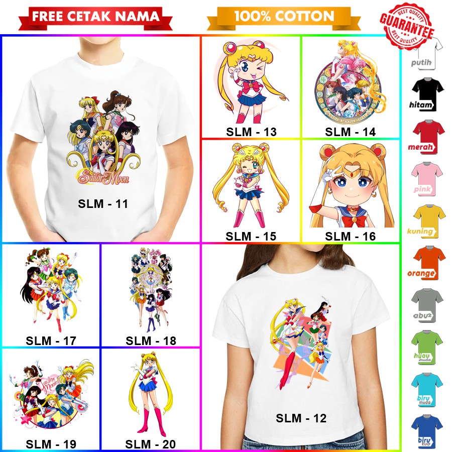 [FREE NAMA!!] Baju Kaos COUPLE  ANAK DAN DEWASA SAILOR MOON BANYAK MOTIF