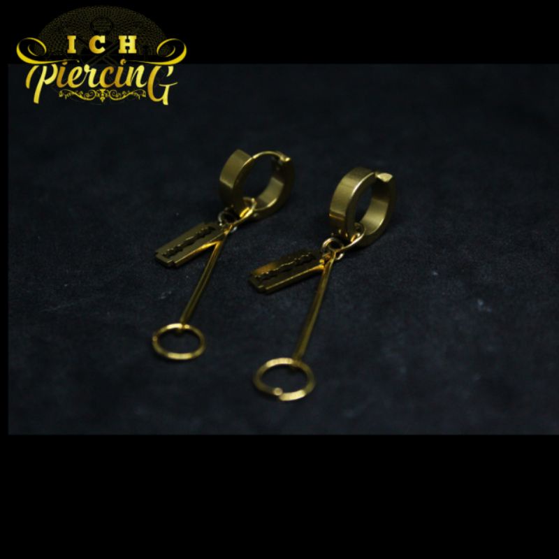 Anting Style pria Korea GOLD / Anting tindik dan jepit / Anting BTS / Anting GOLD SILET BATANG