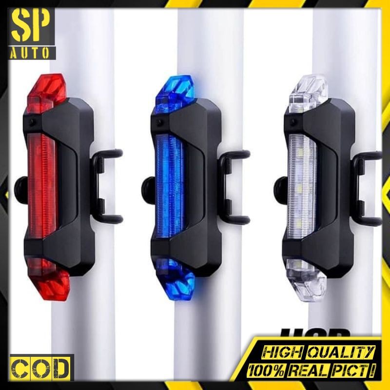 Lampu Belakang Aksesoris Sepeda LED USB Tail Light Speda Waterproof 5 LED SP32