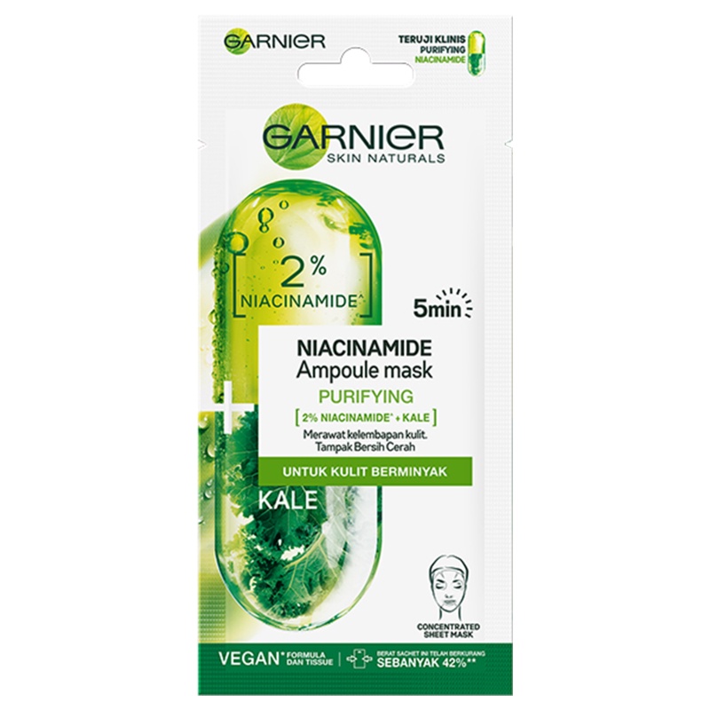 ☘️Yuri Kosmetik☘️ Garnier Ampoule Mask Niacinamide + Kale untuk Kulit Berminyak