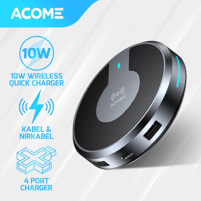 ACOME Wireless Charging QI Quick Charge 10W 4Port Garansi Resmi 1 Tahun AWC01