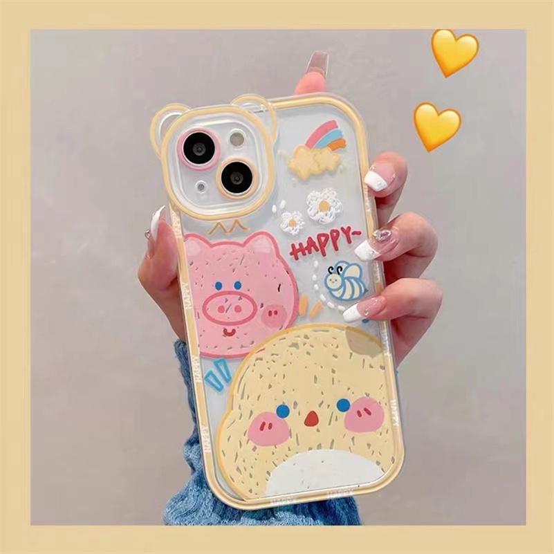 Soft Case Silikon Motif Kartun Beruang Untuk Compatible for iPhone 14 13 12 11 Pro Max X Xr Xs Max SE 2020 iPhone 8 7 6 6s Plus Ins Cute Graffiti Animal Couple Phone Case Bear Lens Silicone All-inclusive Shockproof Phone Cover