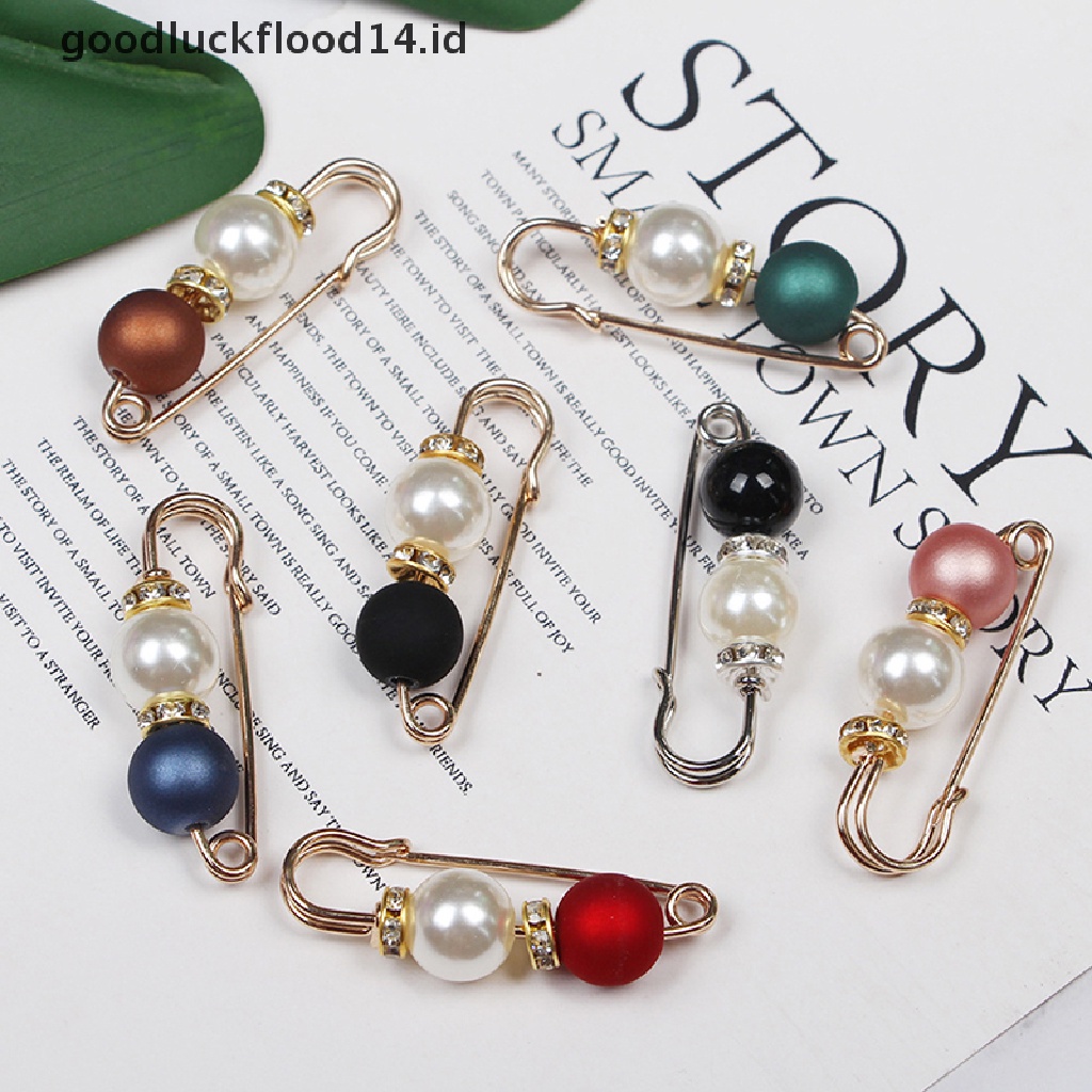 [OOID] Multi-color Pins Simulated Pearl Rhinestone Brooch Metal Pin Buckle For Women ID