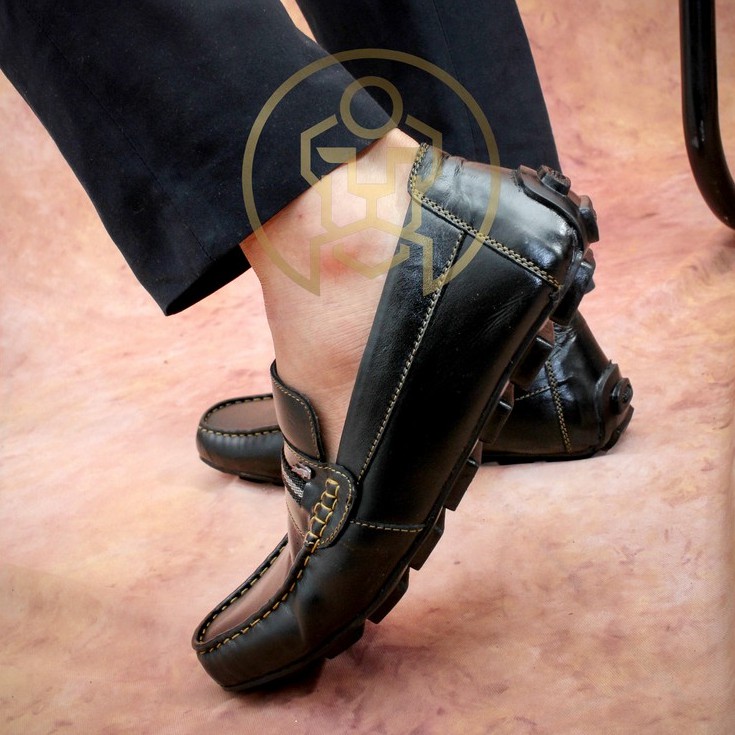 COD - SEPATU PANTOFEL MOCASSIN PRIA KULIT ASLI - HITAM COKELAT-4