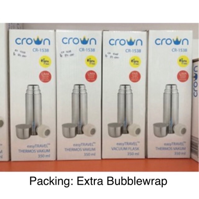 CROWN Thermos 350ml / Termos Air Panas / Dingin 350 ml EasyTravel Vacuum + Free Bubble Wrap